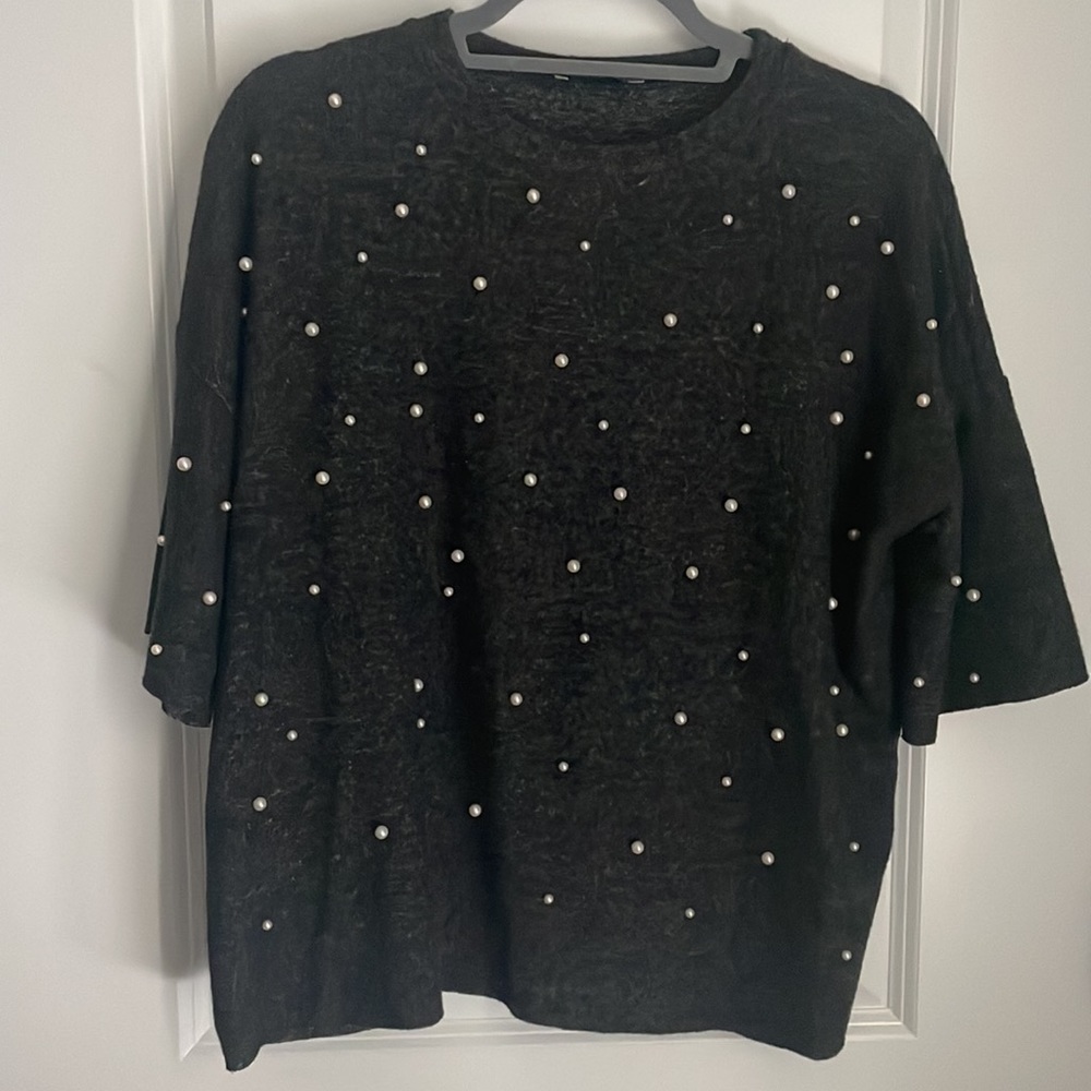 Zara grey with pearls Top